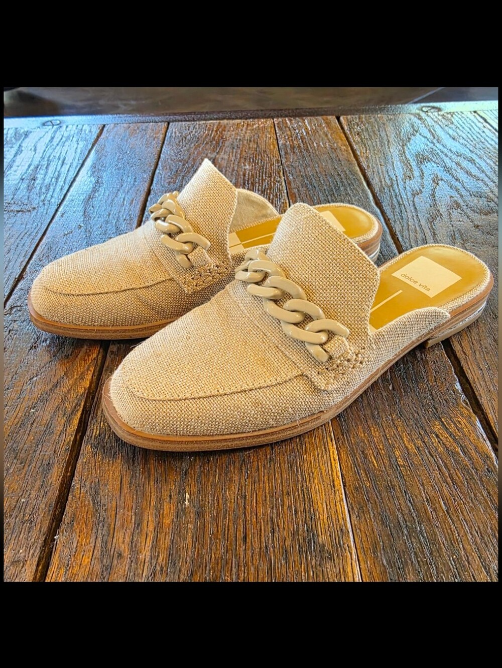 Dolce Vita Size 6 Natural Woven Mule Loafers Chain Detail Slip On Shoes
